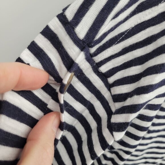 Talbots Womens large navy blue white stripe shoulder button detail 3/4 sleeve - Picture 7 of 9